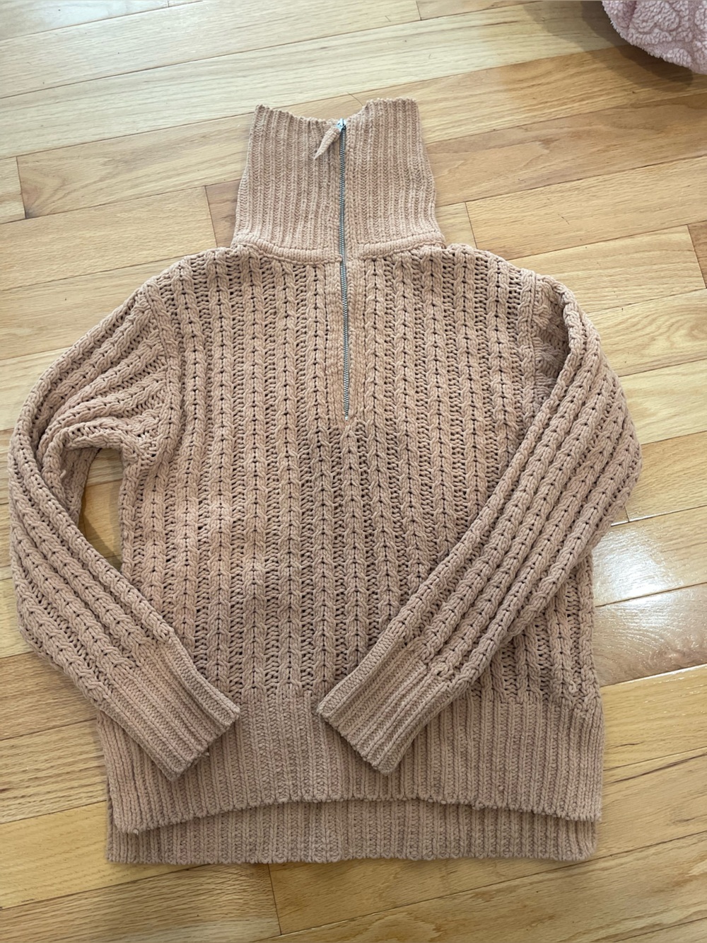 aerie Chunky Zip-Up Turtleneck Sweater in Light Brown